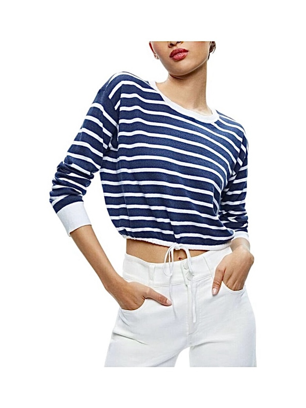 Alice + Olivia Bernetta Cropped Drawstring Linen-Blend Pullover